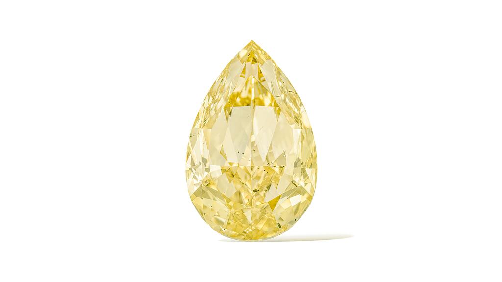 “The Yellow Rose” is a 202.18-carat unmounted fancy intense yellow diamond. The Yellow Rose diamond